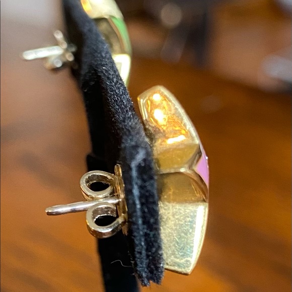 Solid 18KT Yellow Gold with Enamel Star Swiss earrings with Diamond Moons - Picture 8 of 9